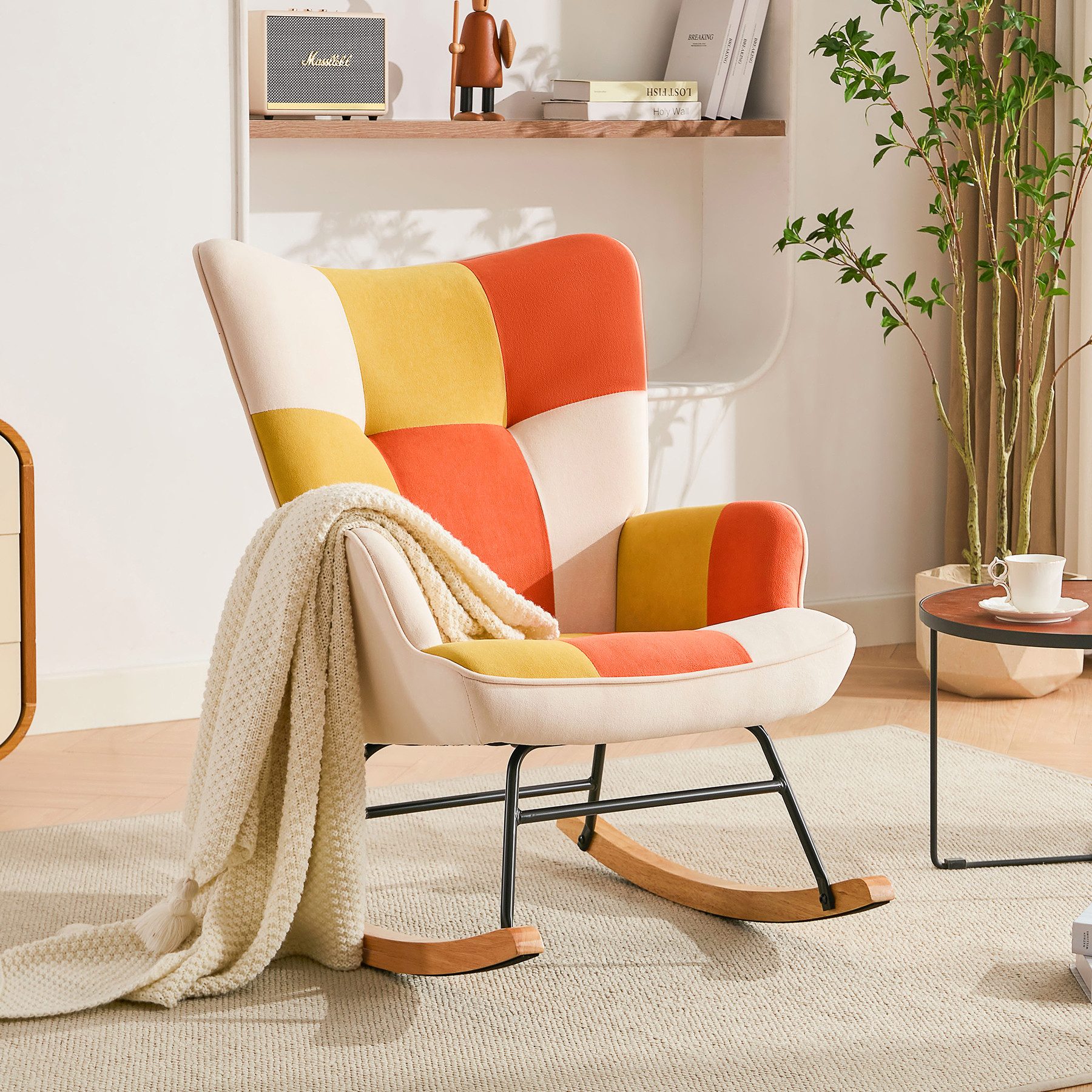 HomeMiYN Schaukelstuhl Schaukelstuhl Patchwork Sessel Schwingsessel günstig online kaufen
