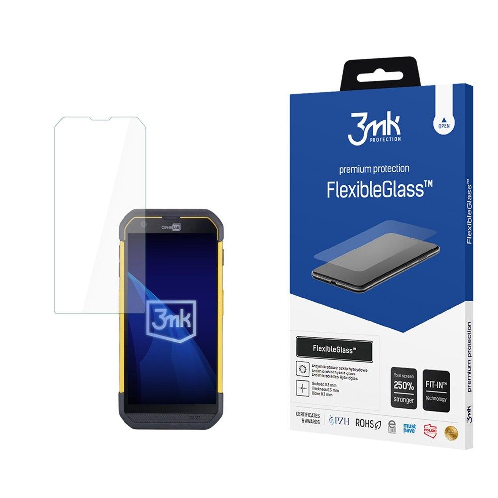 3MK Displayschutzglas Panzerglas Hybridfolie Bildschirmschutz für CipherLab RS36, Spar-Set, 1 Stück, 250% Verstärkung, kratzfest, antibakteriell, oleophob