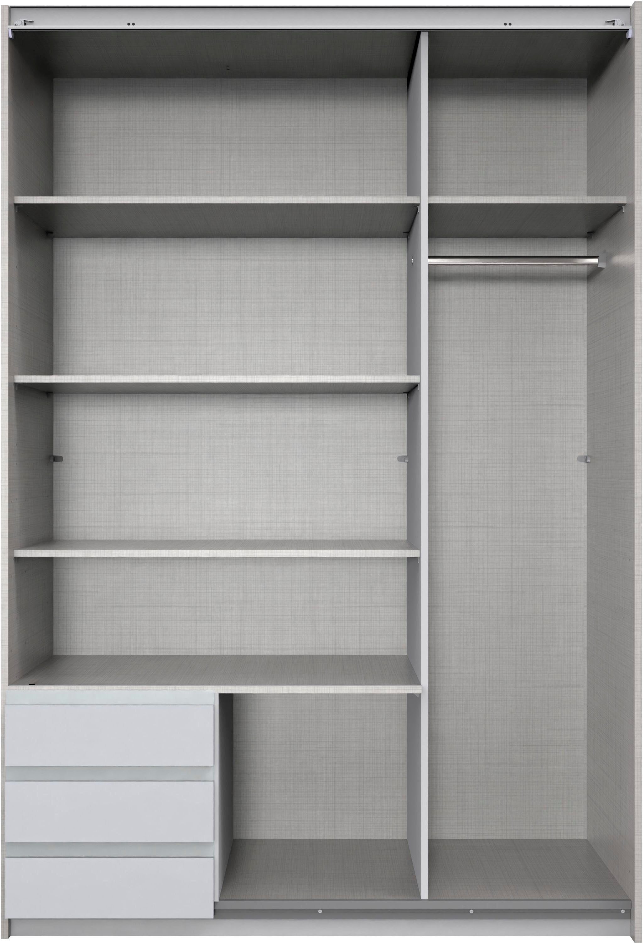 Wimex Schwebetürenschrank Bahamas, Kleiderschrank in den Breiten 135cm und 180cm erhältlich inkl. drei farblich abgesetzter Schubladen