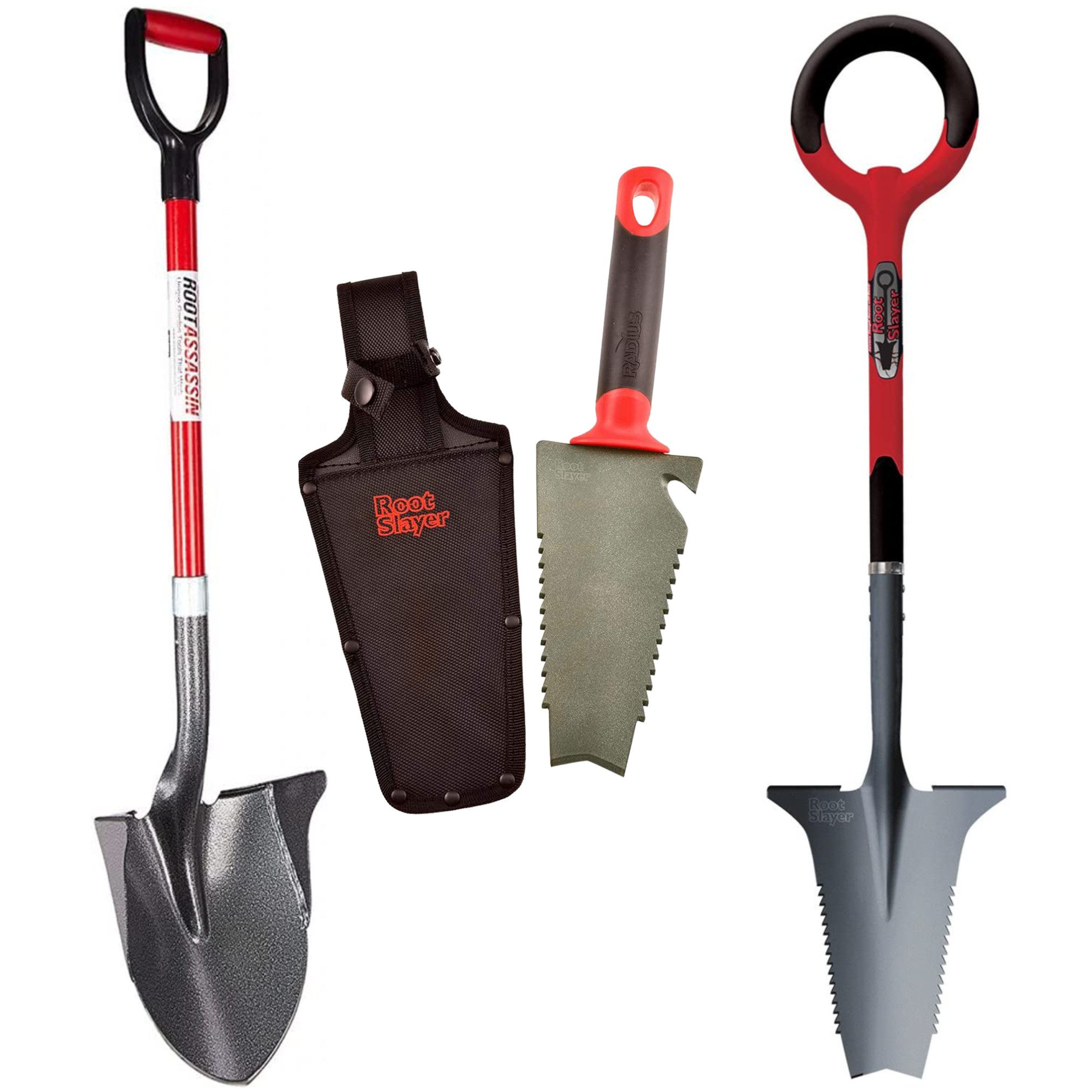 Root Slayer® Spaten Radius Wurzelspaten Mehrzweckschaufel, (Spar Set, 3-St., Wurzelspaten + Blumenkelle + Gartenschaufel), Multifunktionsspaten, Klinge mit Zähnen zum Schneiden der Wurzeln