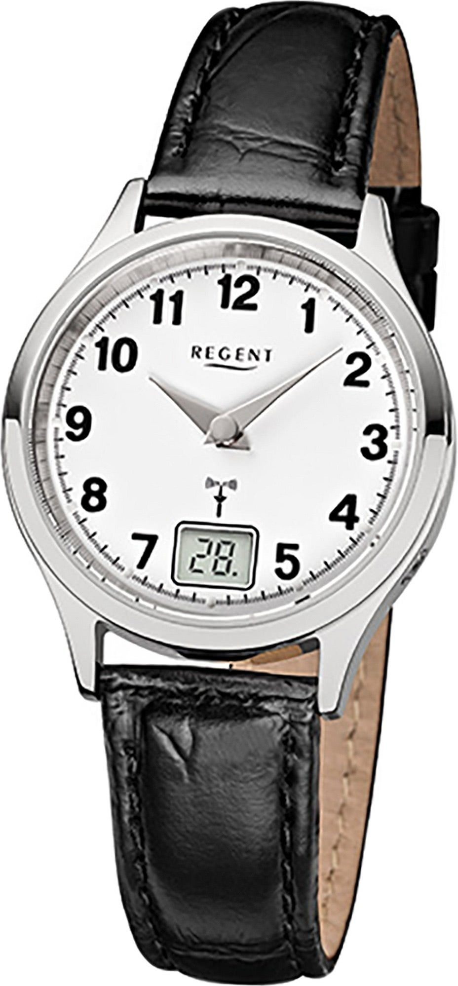 Funkuhr 29mm), Leder (ca. Damenuhr Regent Gehäuse, Lederarmband, Damen Elegant-Style rundes FR-192 Regent Uhr Funkuhr, mit