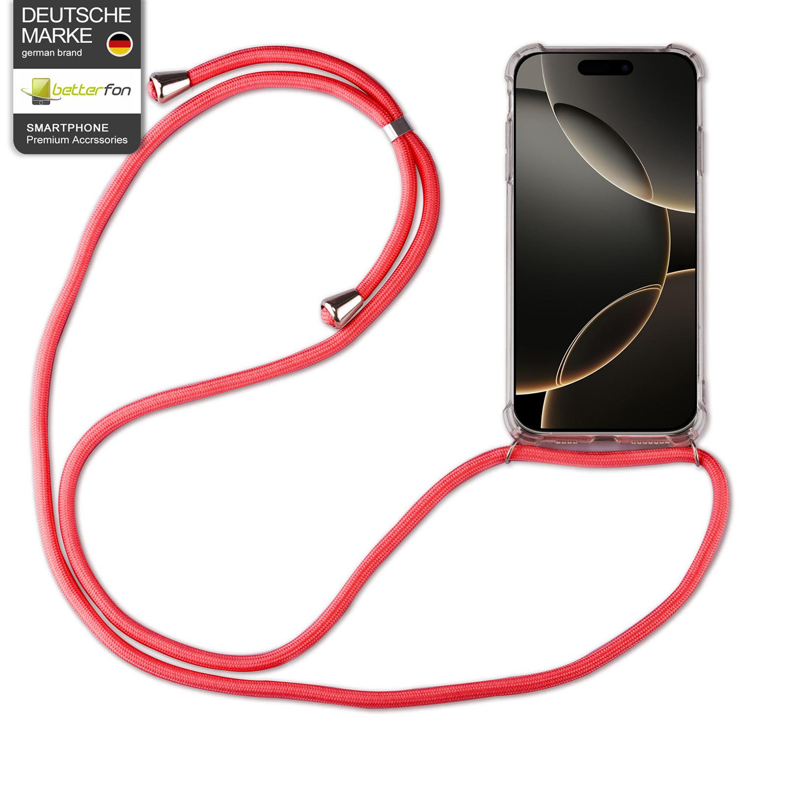 betterfon Handykette für Apple iPhone 16/ Pro/ Pro Max/ Plus Handyhülle mit Band & Kordel, Hände frei – mit Silikonhülle & Schnur für flexiblen Alltag