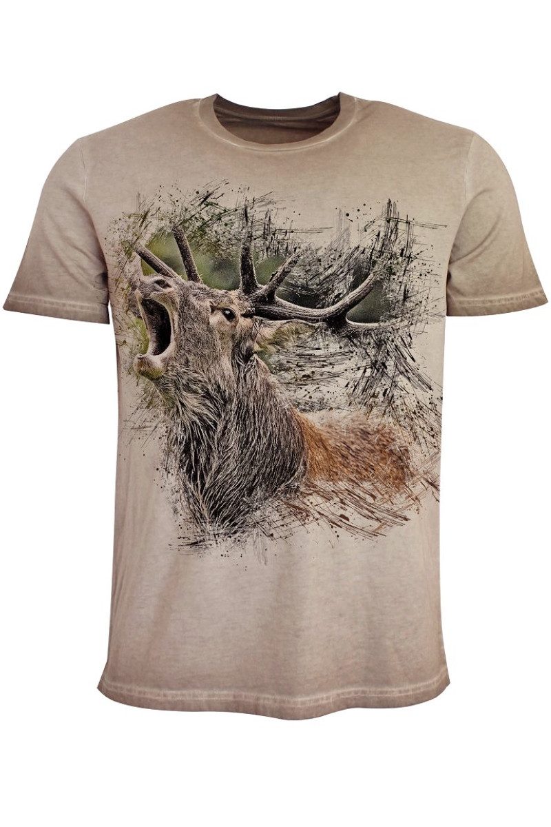 Almtracht® Trachtenshirt Trachtenshirt Herren - RUDOLF - beigebraun