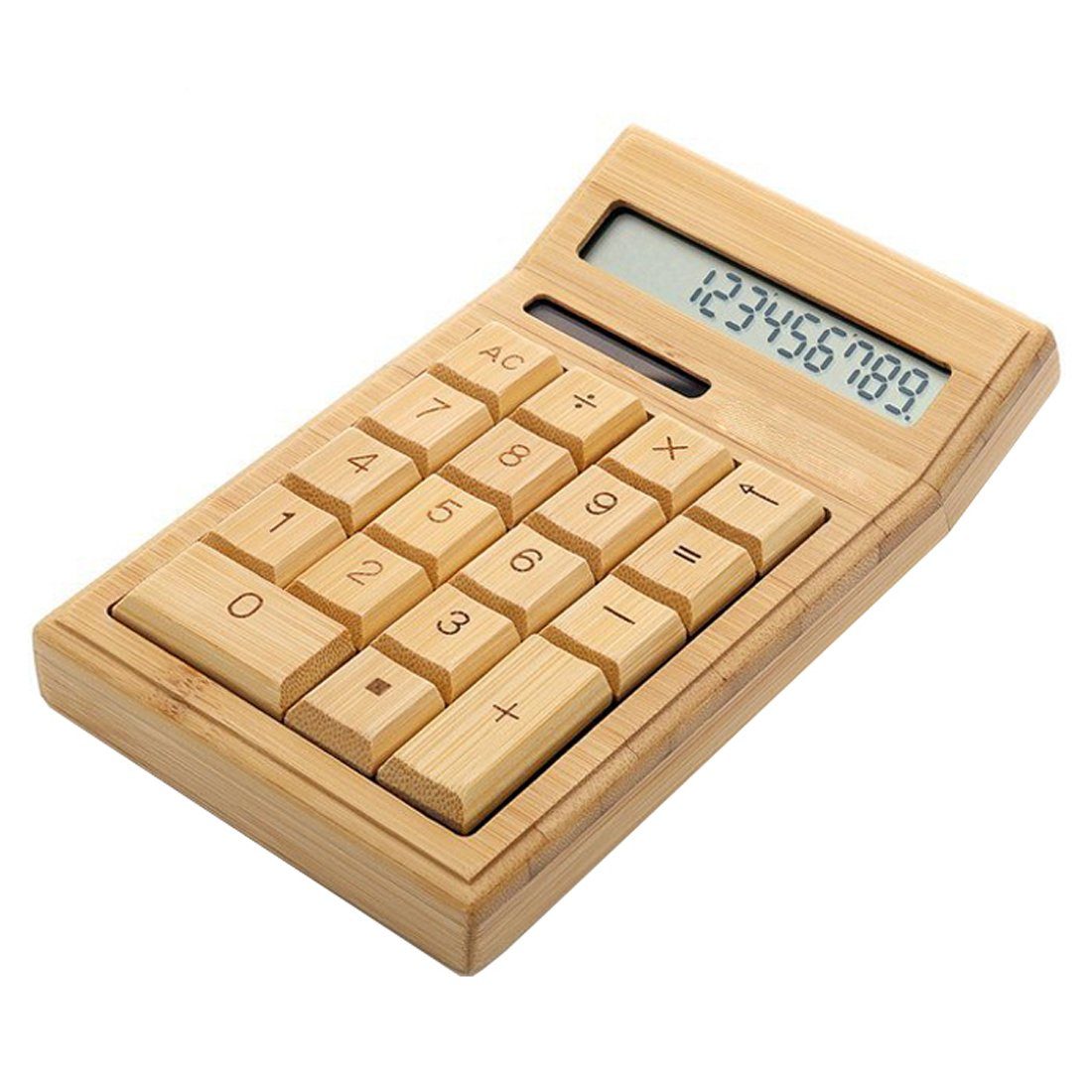 Bolwins Taschenrechner Q87C Solar Taschenrechner Recher Bürorechner Tischrechner Bambus Holz, Gehäuse aus Bambus, Solarbetrieb