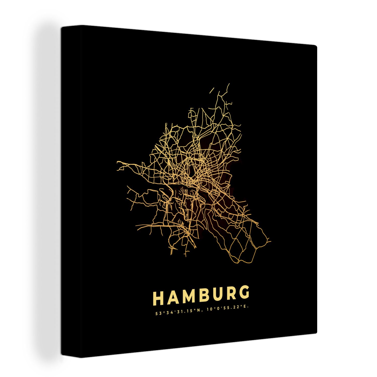 OneMillionCanvasses® Leinwandbild Hamburg - Karte - Gold - Stadtplan, (1 St), Leinwand Bilder für Wohnzimmer Schlafzimmer