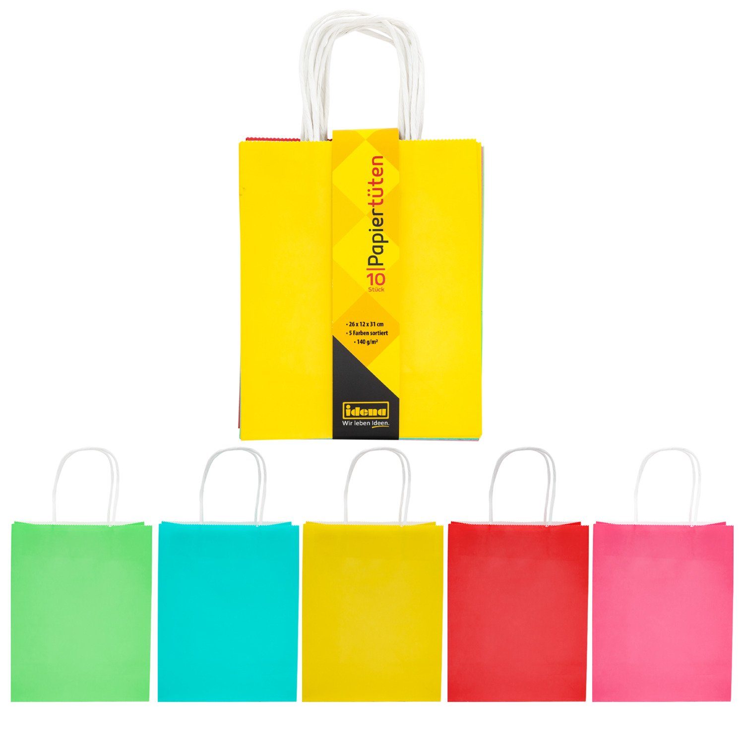 Idena Tragetasche Idena 30236 - Papiertüten, 10 Stück, 5 Farben sortiert, Basteltüten