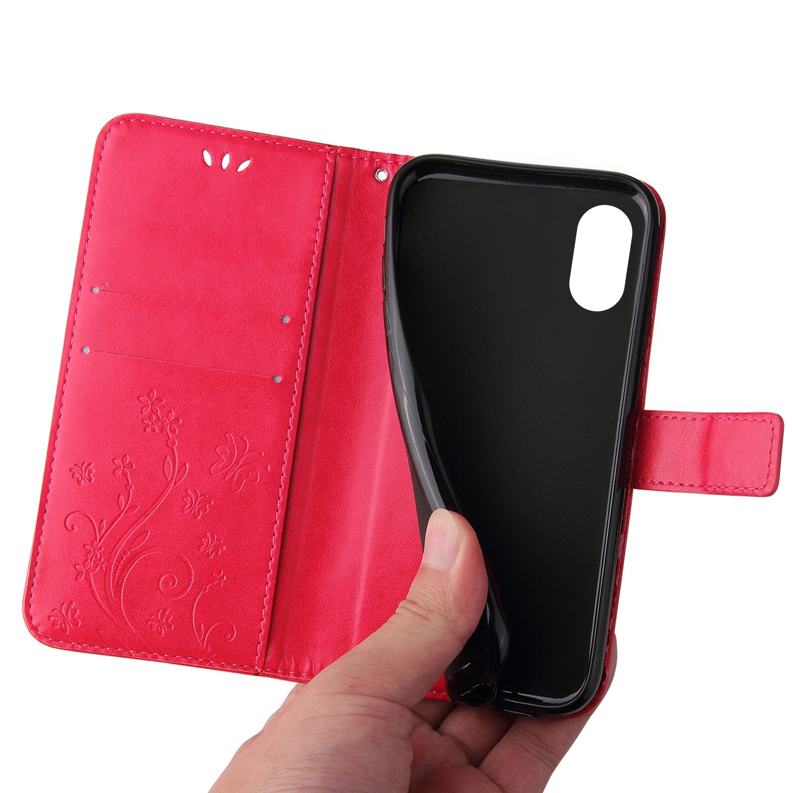 Tec-Expert Handyhülle Cover Tasche Hülle für Apple iPhone XR 6,1 Zoll, Klapphülle Case mit Kartenfach Fliphülle aufstellbar, Motiv Blumen