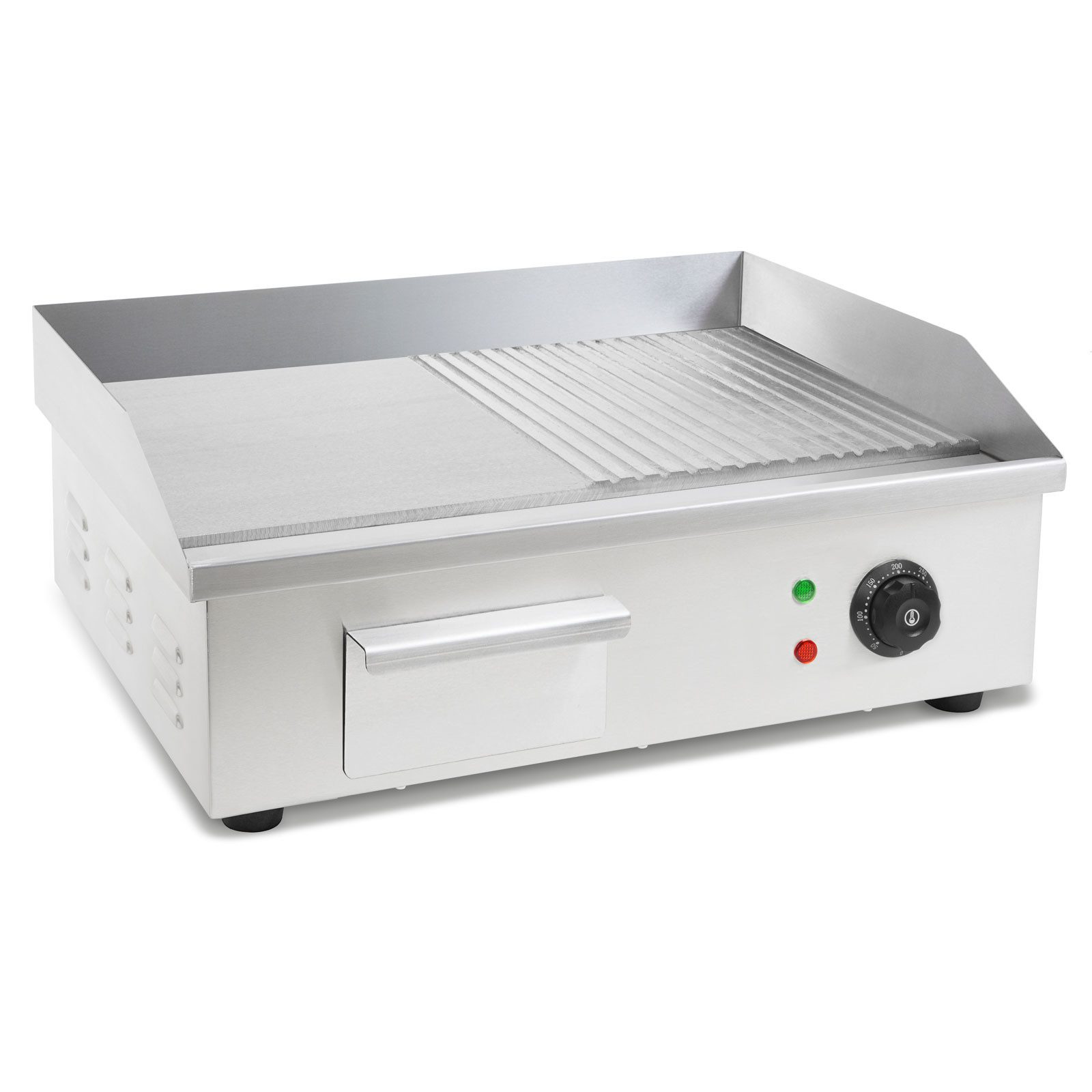 vertes Elektrogrill Grillplatte Bratplatte Plancha Grill Elektrisch 3000W, 3000 W, Edelstahl Grillfläche Glatt & Mit Rillen 55x35cm
