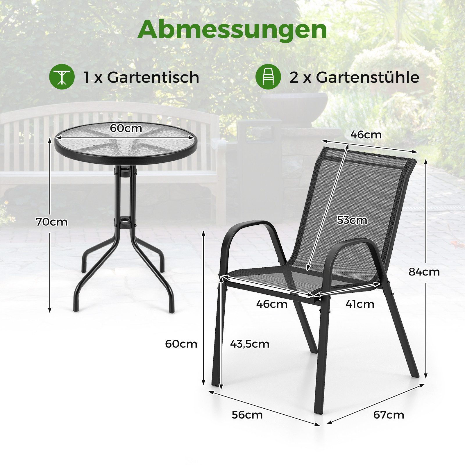 COSTWAY Balkonset 3 TLG. Sitzgruppe, mit 2 Stühle & 1 Tisch