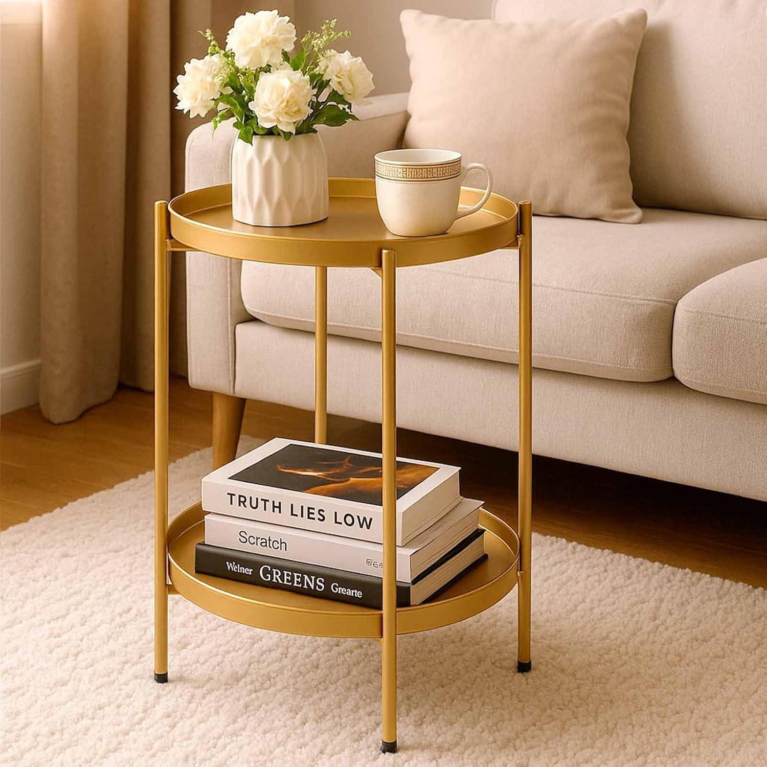 LuxusKollektion Beistelltisch Beistelltisch Gold Rund Metall 2 Ebenen Wohnz günstig online kaufen