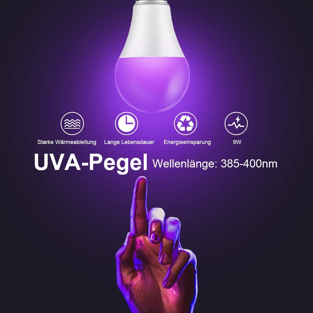 UVA Sunicol Discolicht 9W, LED 395-400nm Niveau E26/E27,
