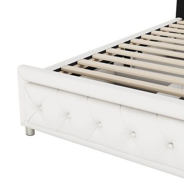 BlingBin Polsterbett Doppelbett Bettgestell mit Lattenrost und 4 Schubladen (1er Set, 1-tlg., Bett ohne Matratzen), Höhenverstellbarem Kopfteil, 140 x 200 cm