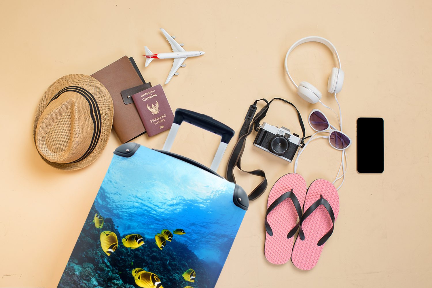Hawaii, Fische Rollen, - Ferien, MuchoWow Trolley, Gruppe mit Reisetasche rollen, Handgepäckkoffer für Handgepäck - Reisekoffer 4