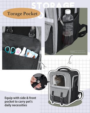 purplerain Tiertransporttasche Haustierrucksack mit Netzfenster, Tragbar und Faltbar bis 7,00 kg, 30L x 23,5B x 40H cm