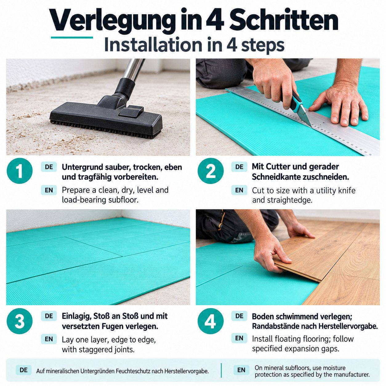 IKHEMalarka Dämmunterlage Unterlage Fußboden Bodenplatten Dämmunterlagen, (60-St), 5mm - 30qm - 60 Stück Trittschalldämmung Dämmung – Bild 5 von 5