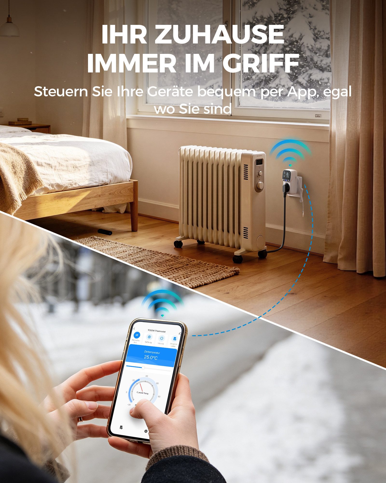 DEWENWILS Steckdosen-Thermostat Temperaturregler, Deutsches Display, WiFi Temperaturschalter mit Fühler, App Steuerung, LCD-Display – Bild 3 von 5