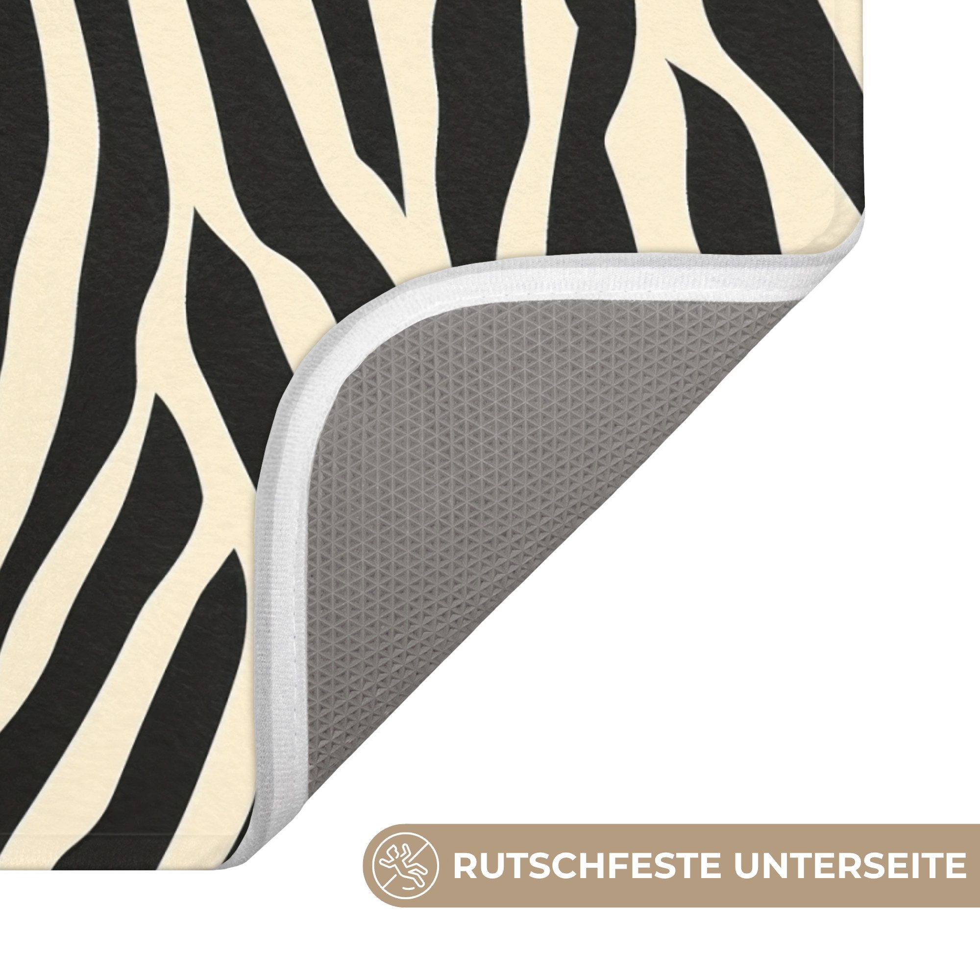 OnlyWow Badematte Zebra - Druck - Klassisch - Schwarz, Höhe 10 mm, Polyester, Rechteckig, Badezimmerteppich, Badteppich, Rutschfest, Badvorleger, Waschbar