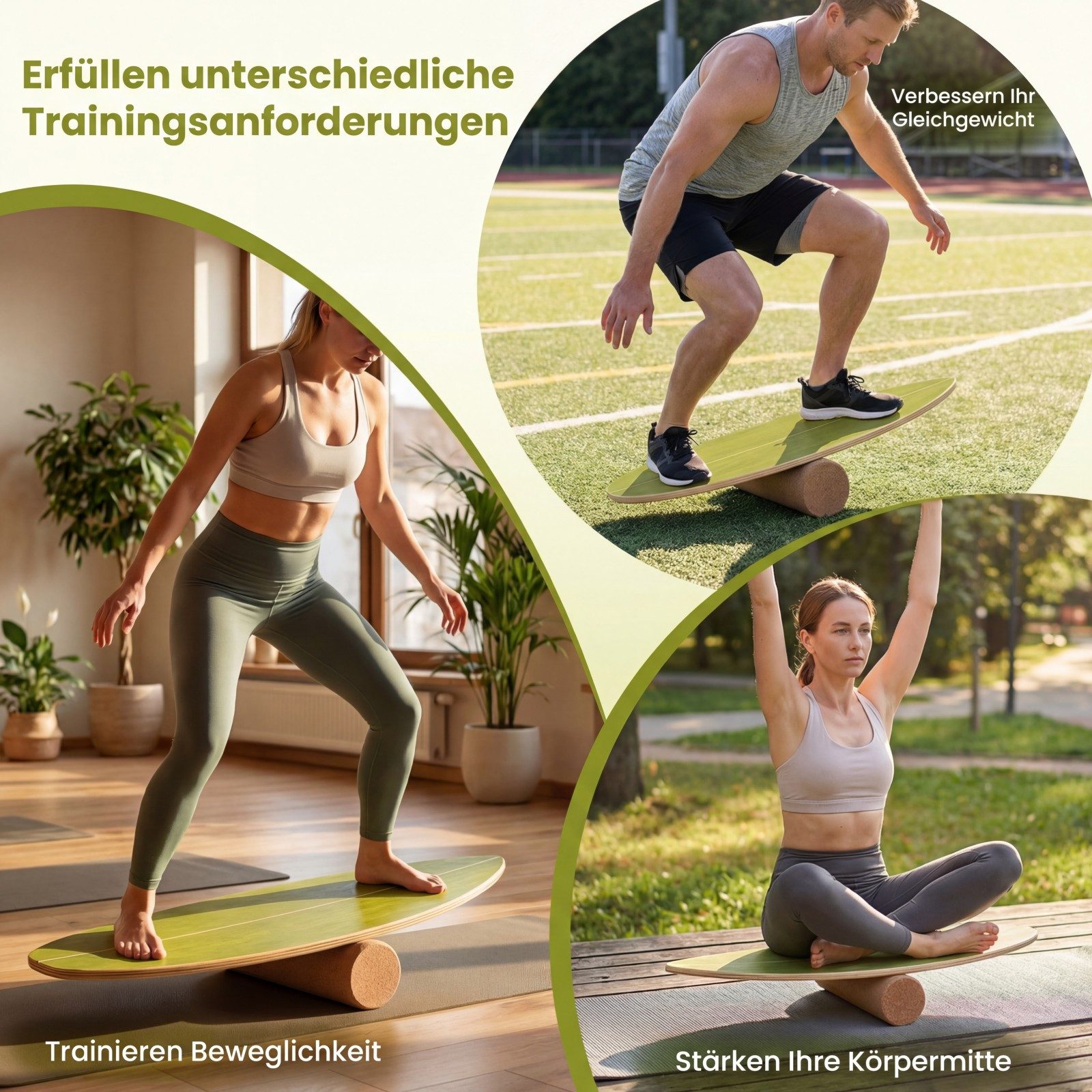 COSTWAY Balanceboard, Mit Korkrolle & Aufbewahrungsständer zum Trainieren