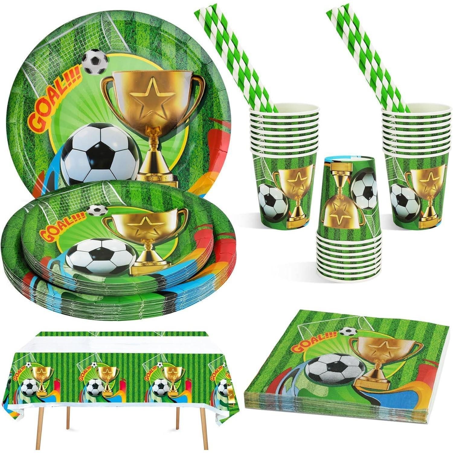 LuxusKollektion Pappteller Partygeschirr 101 Stück Pappteller Becher Strohhalme Fußball, (101 St)