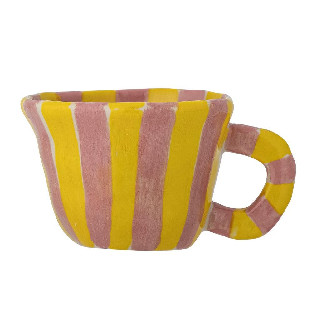 Bloomingville Tasse MINI Nini, Steingut, Rosa mit gelben Streifen, Steingut, 110 ml, Kindertasse