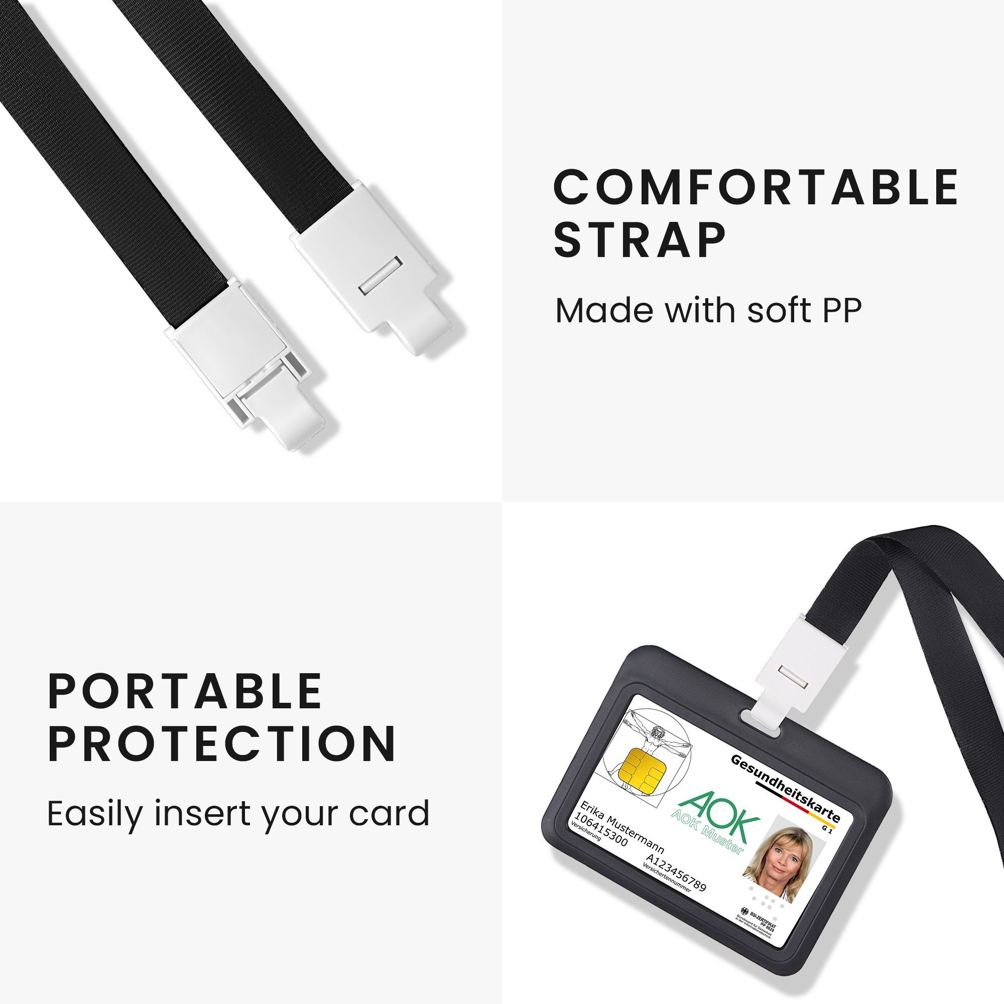 kwmobile Schlüsselanhänger 2x ID Karten Schutzhülle (2-tlg), PP Hülle für Ausweis - Hardcase Kartenschutzhülle mit Band Card Hülle