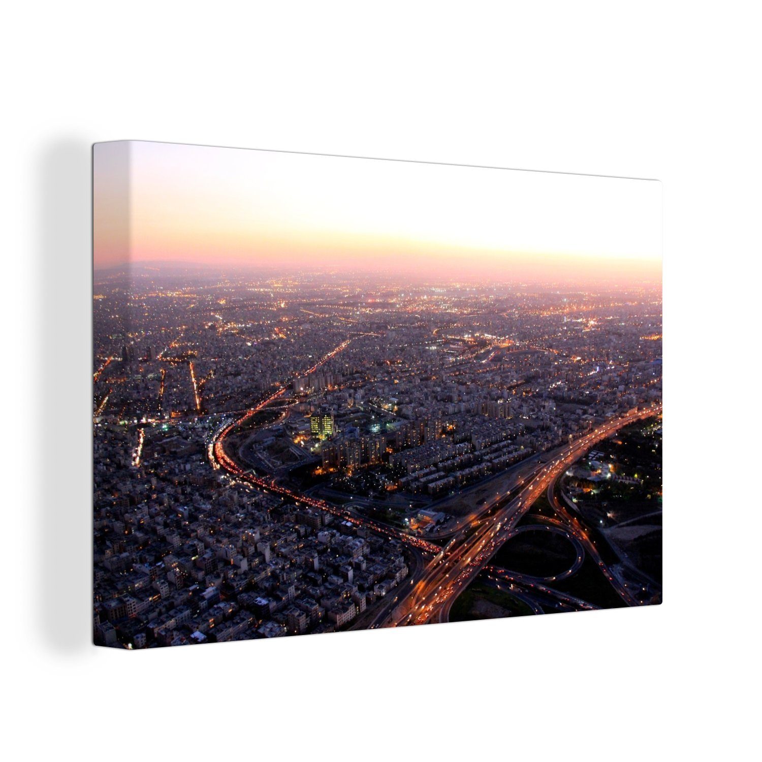 OneMillionCanvasses® Leinwandbild Teheran erleuchtet in der Träumerei, (1 St), Wandbild Leinwandbilder, Aufhängefertig, Wanddeko, 30x20 cm