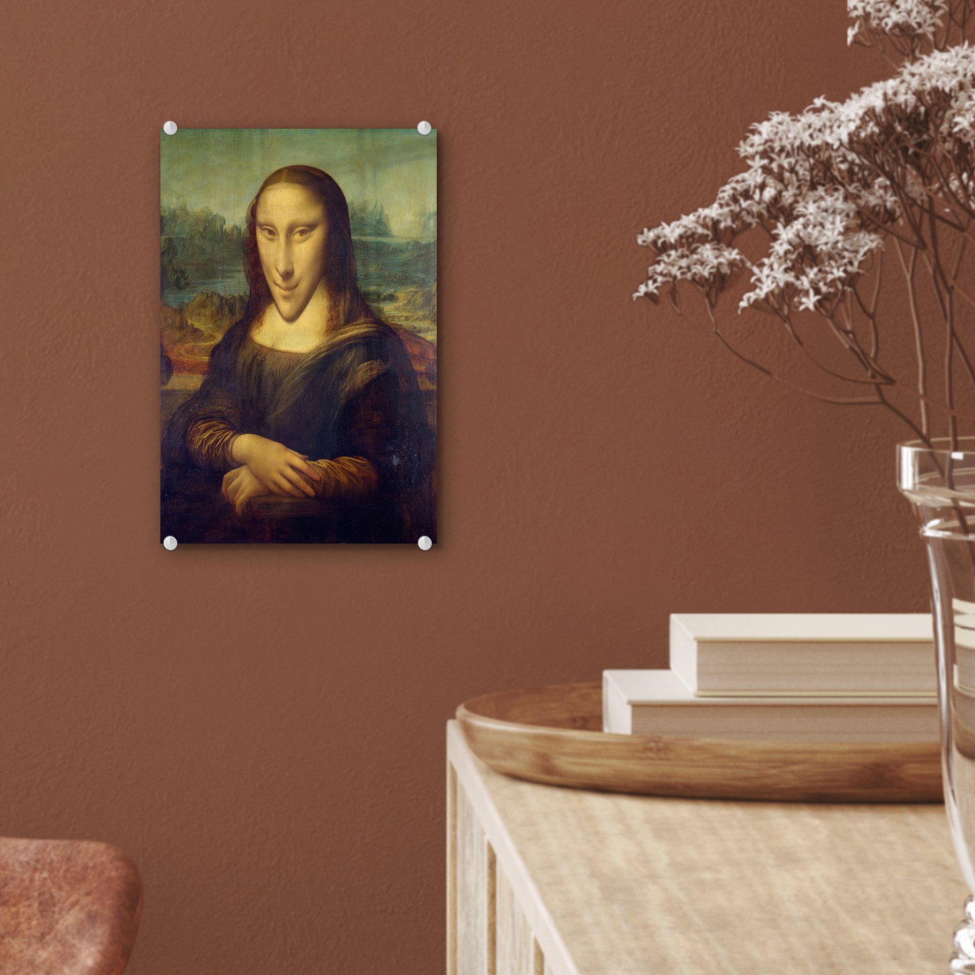 MuchoWow Acrylglasbild Mona Lisa - Bilder - Glas - auf Vinci Wandbild Wanddekoration - Glasbilder Leonardo auf da Foto Glas St), bunt (1 Karikatur, 