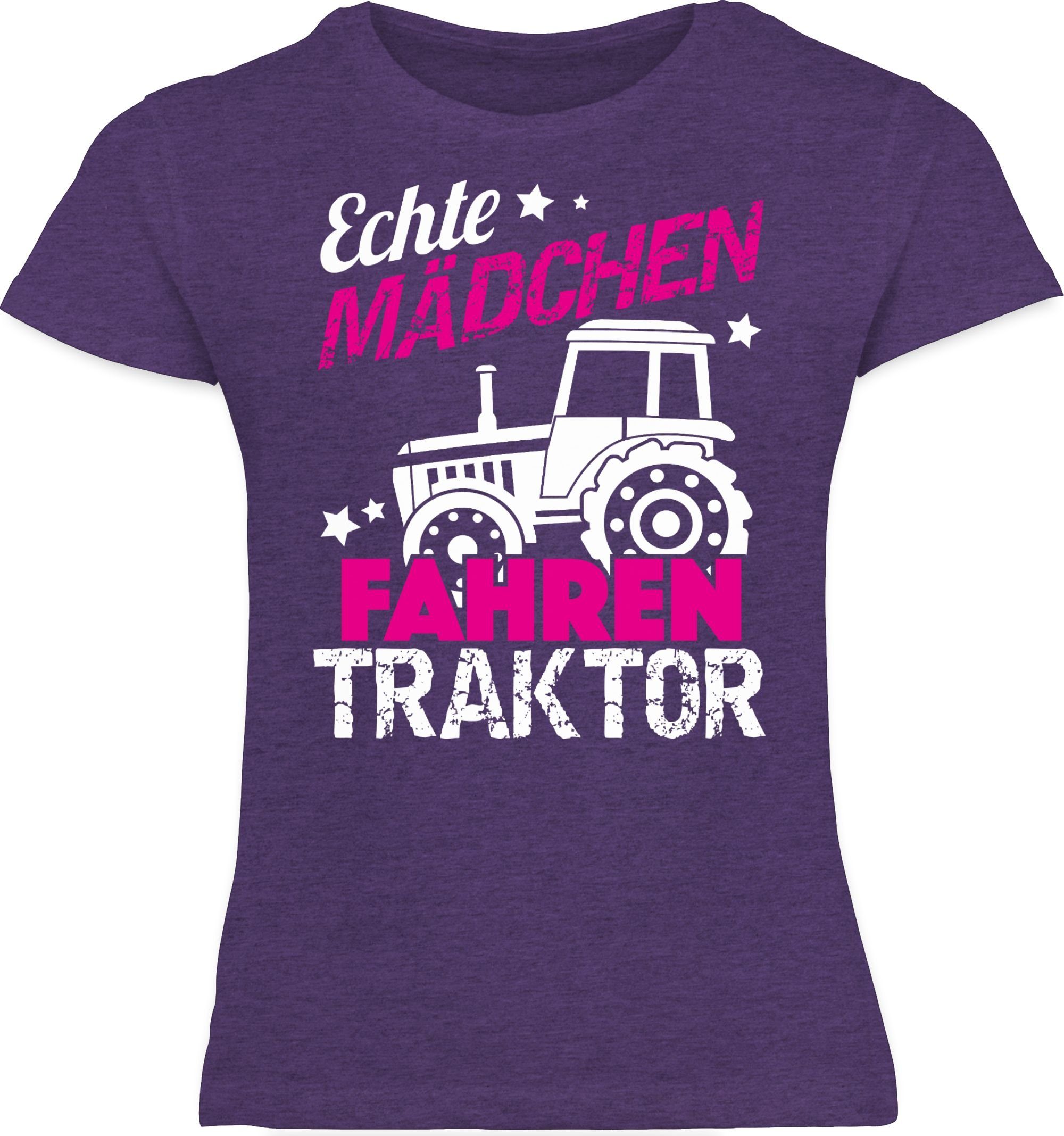 1 Meliert Mädchen T-Shirt Traktor Echte fahren Lila Shirtracer Traktor