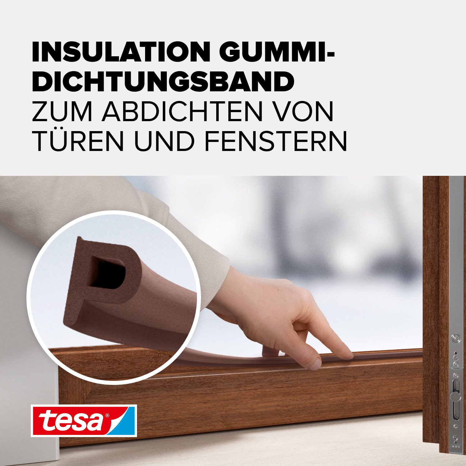 tesa Dichtband (Packung, 1-St., Gummidichtung L braun - 6 m x 9 mm x 5,5 mm) zum Isolieren von Spalten an Fenstern und Türen