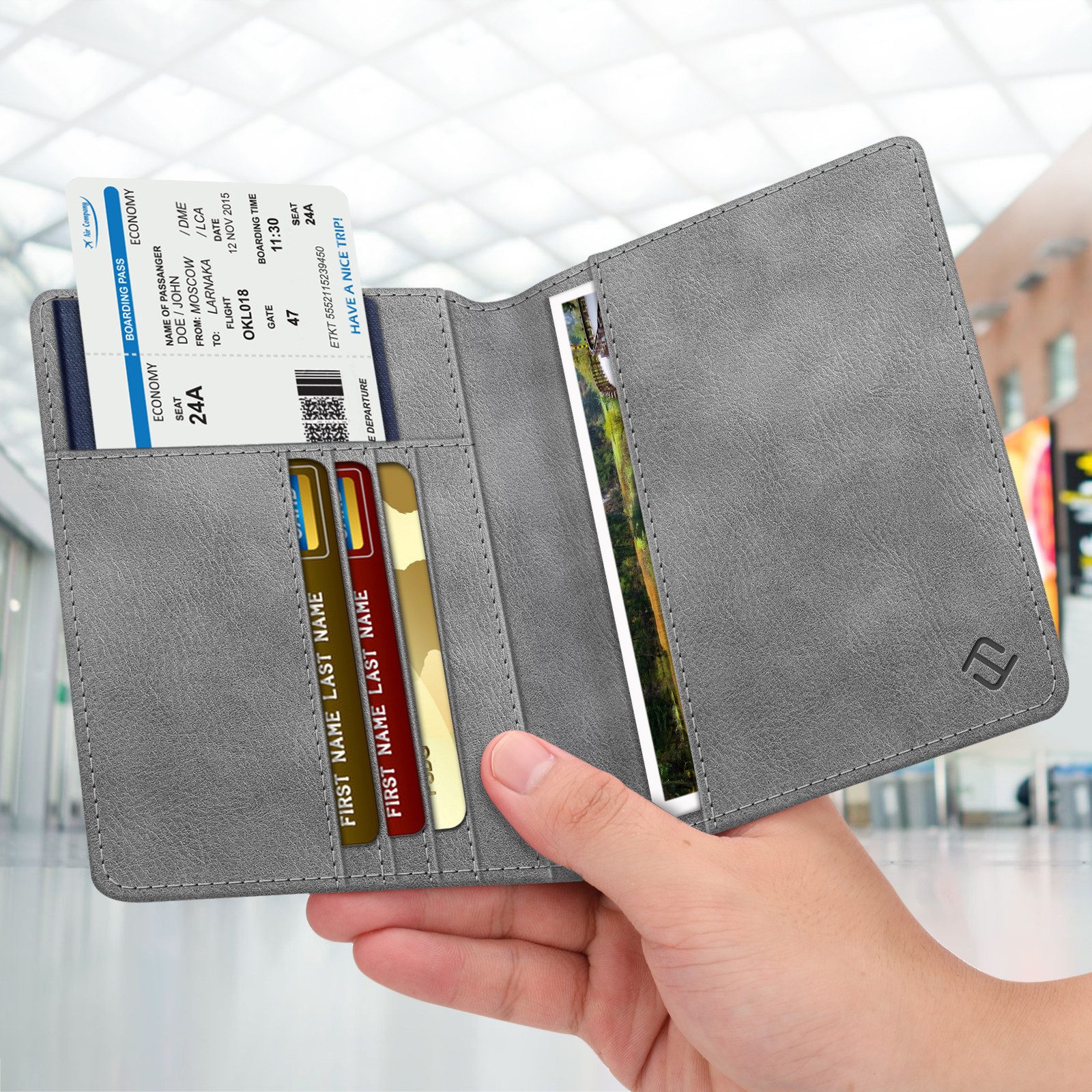 Fintie Mini Geldbörse Reisepasshülle und Gepäckanhänger Set, Reisepass Impfpass Hülle, mit RFID Blockier, Kofferanhänger mit Adressschild für Koffer