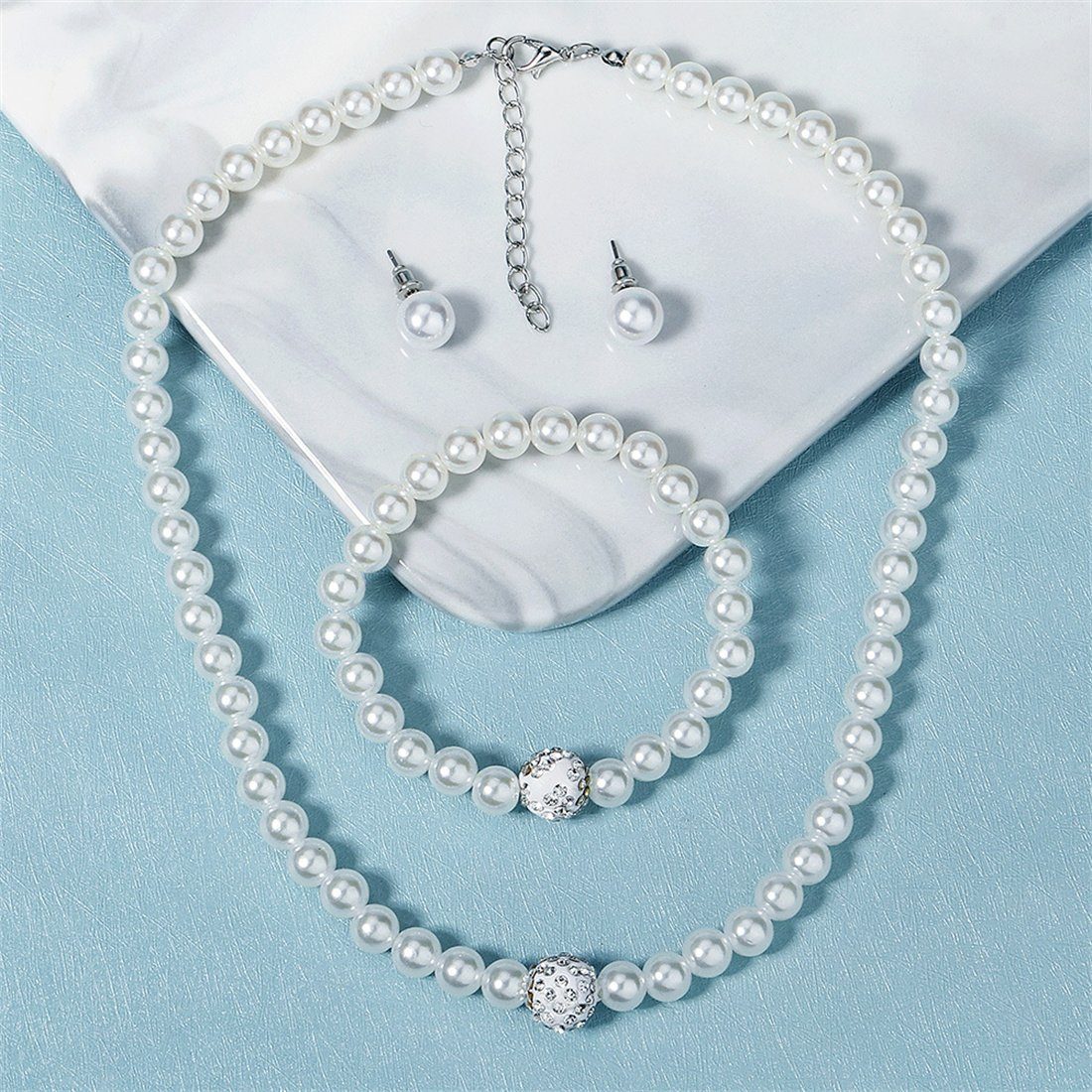 Set Armband Ohrringe Perlenkette Set, Schmuckset Damen DÖRÖY 3er Accessoire Hochzeit