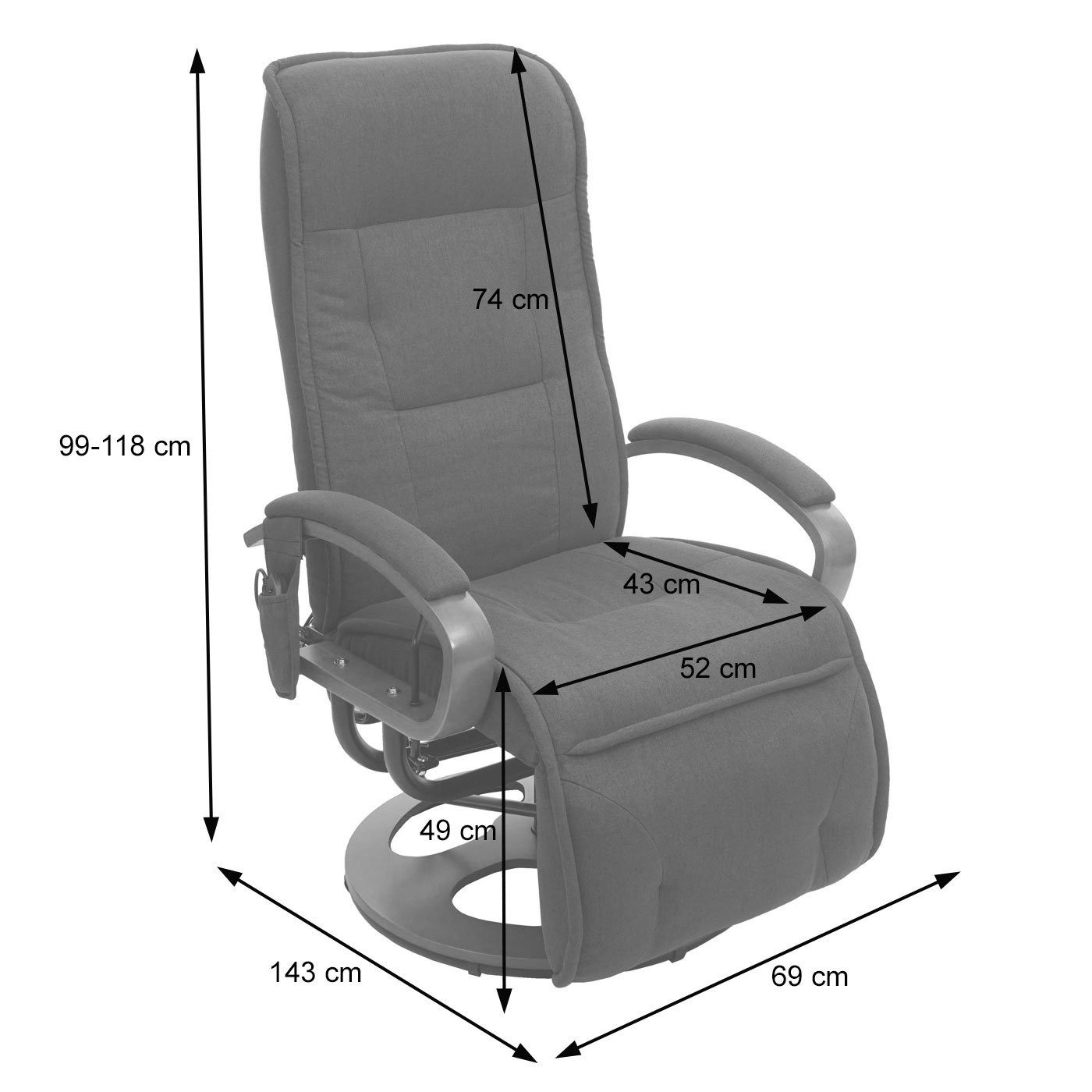 PROREGAL® Massagesessel Relaxliege ATHENE mit Massagefunktion, Bezugmaterial, Farbe, Rückenfläche verstellbar, 360° drehbar, 8-Punkt-Massage