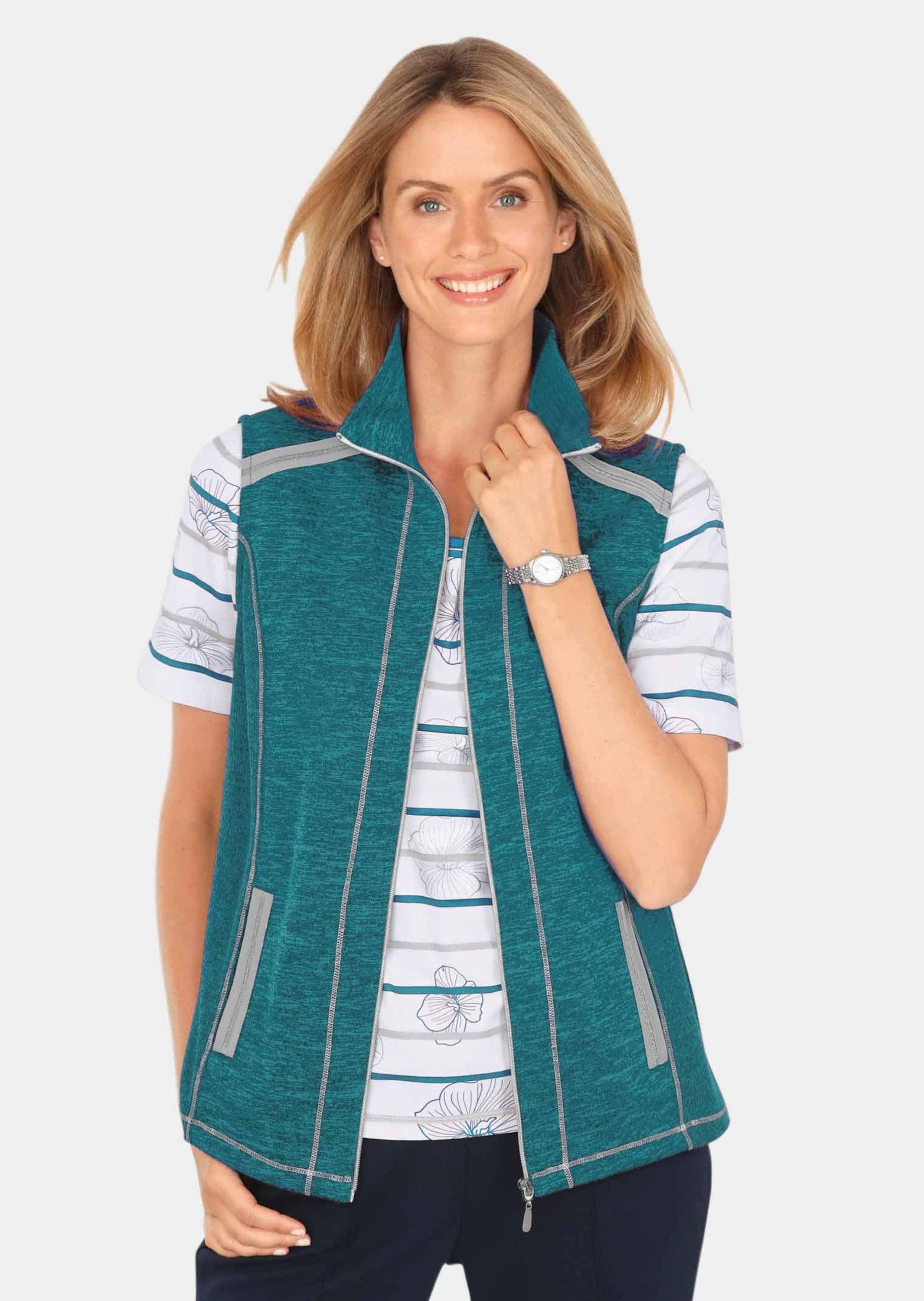 GOLDNER Kurzweste Freizeitweste aus wärmenden Strickfleece mit Stehkragen