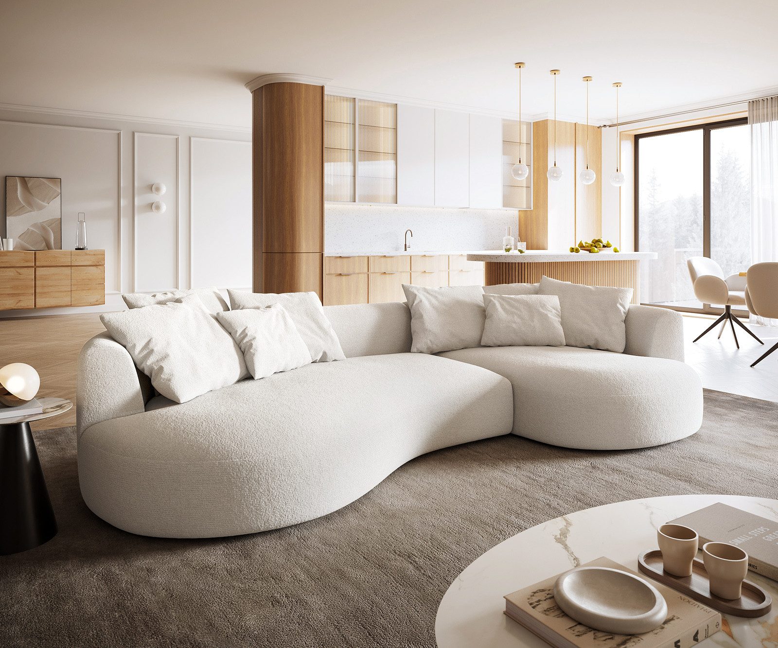 DELIFE Big-Sofa Edina, Edina Bouclé Soft Beige 330x170 cm