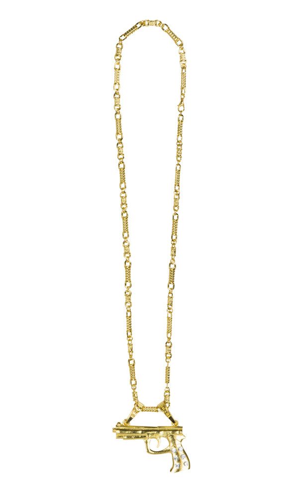 Boland Kostüm Goldene Halskette Pimp Gun - Pistole mit Strass -