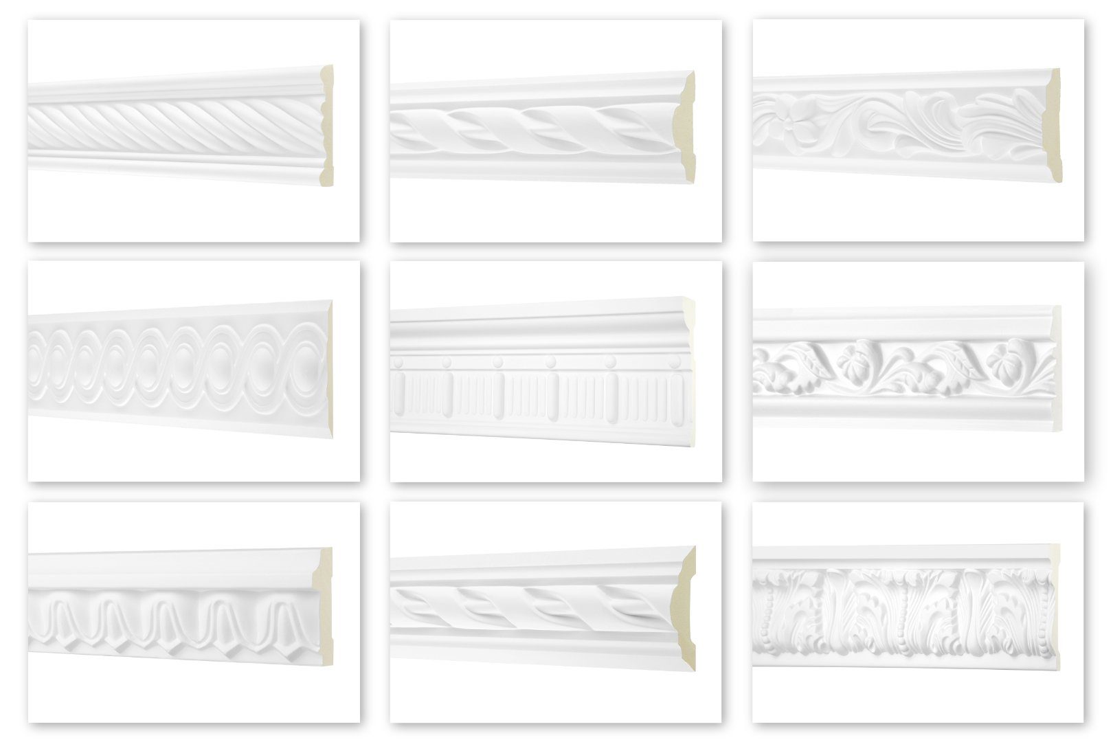 Hexim Perfect Stuckleiste, AC202 - 60x13mm, Flachprofile aus PU Serie 1 - Stuckprofil gemustert, weißes Zierprofil, hart & stoßfest - Wandleiste vorgrundiert