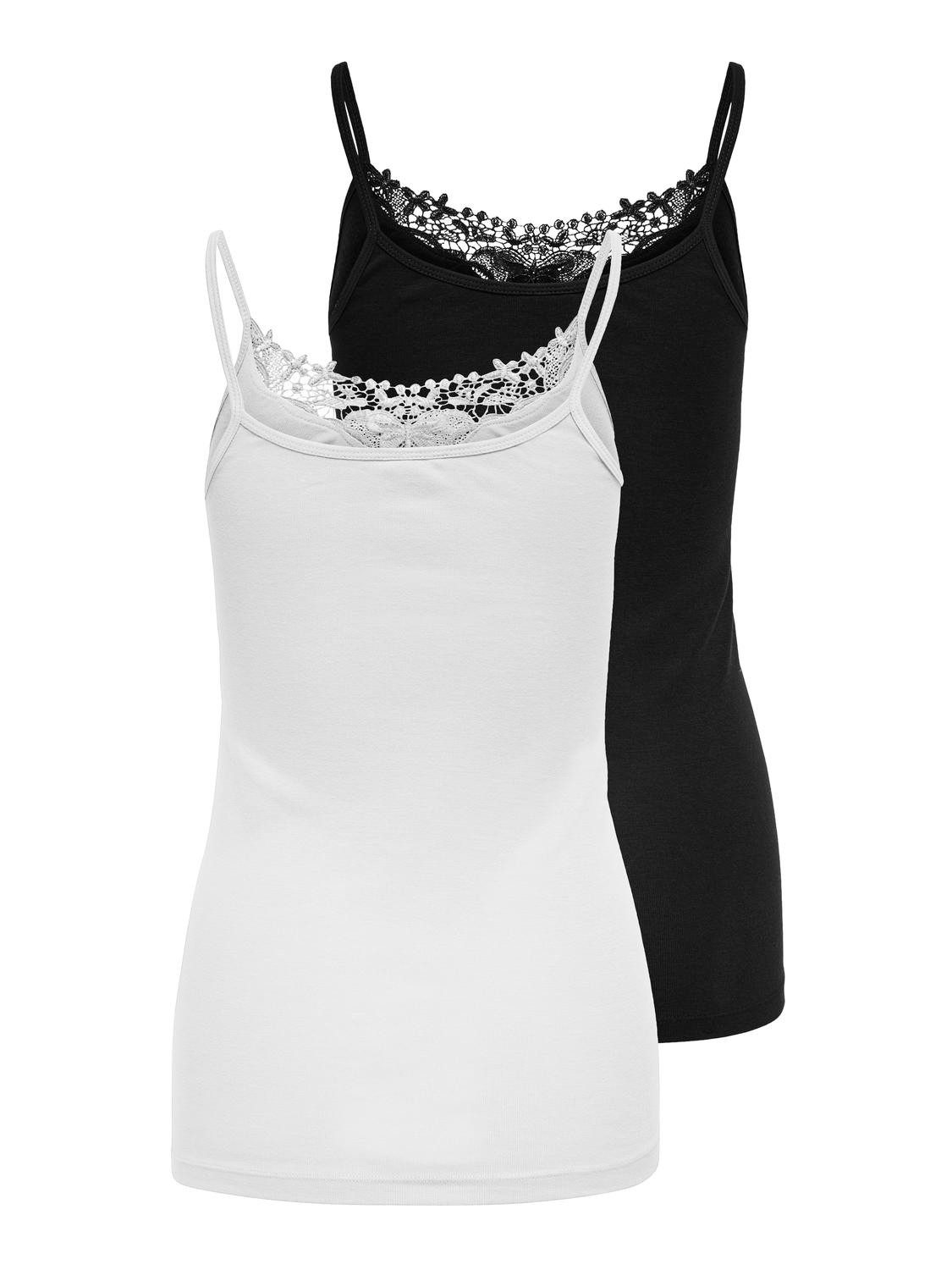ONLY Longtop ONLLULU LACE SINGLET 2PACK CS JRS (Packung, 2-tlg)