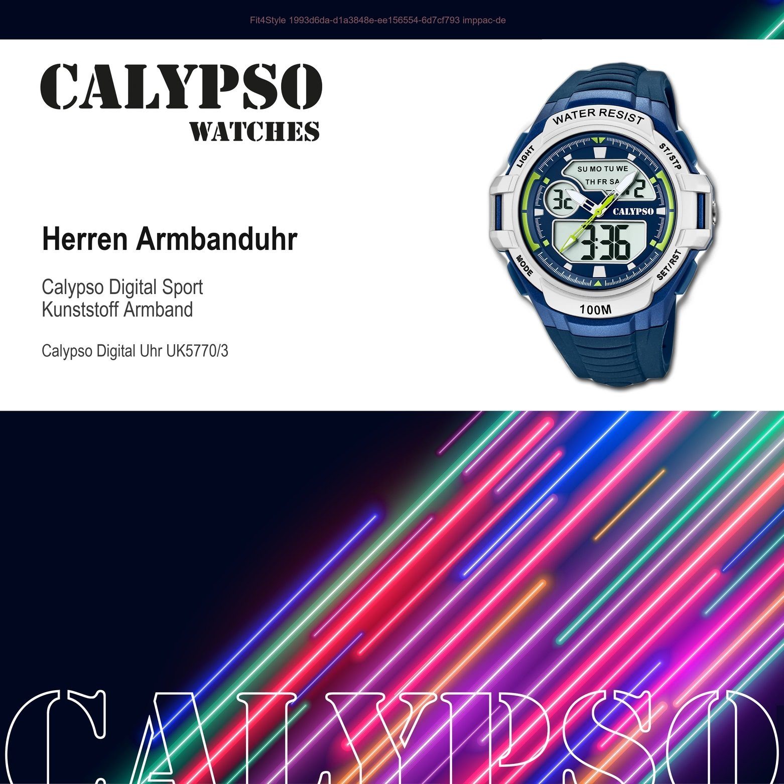 Sport Kunststoff, Herren PUarmband K5770/3, rund, Calypso Herren blau, Digitaluhr Uhr Armbanduhr WATCHES CALYPSO