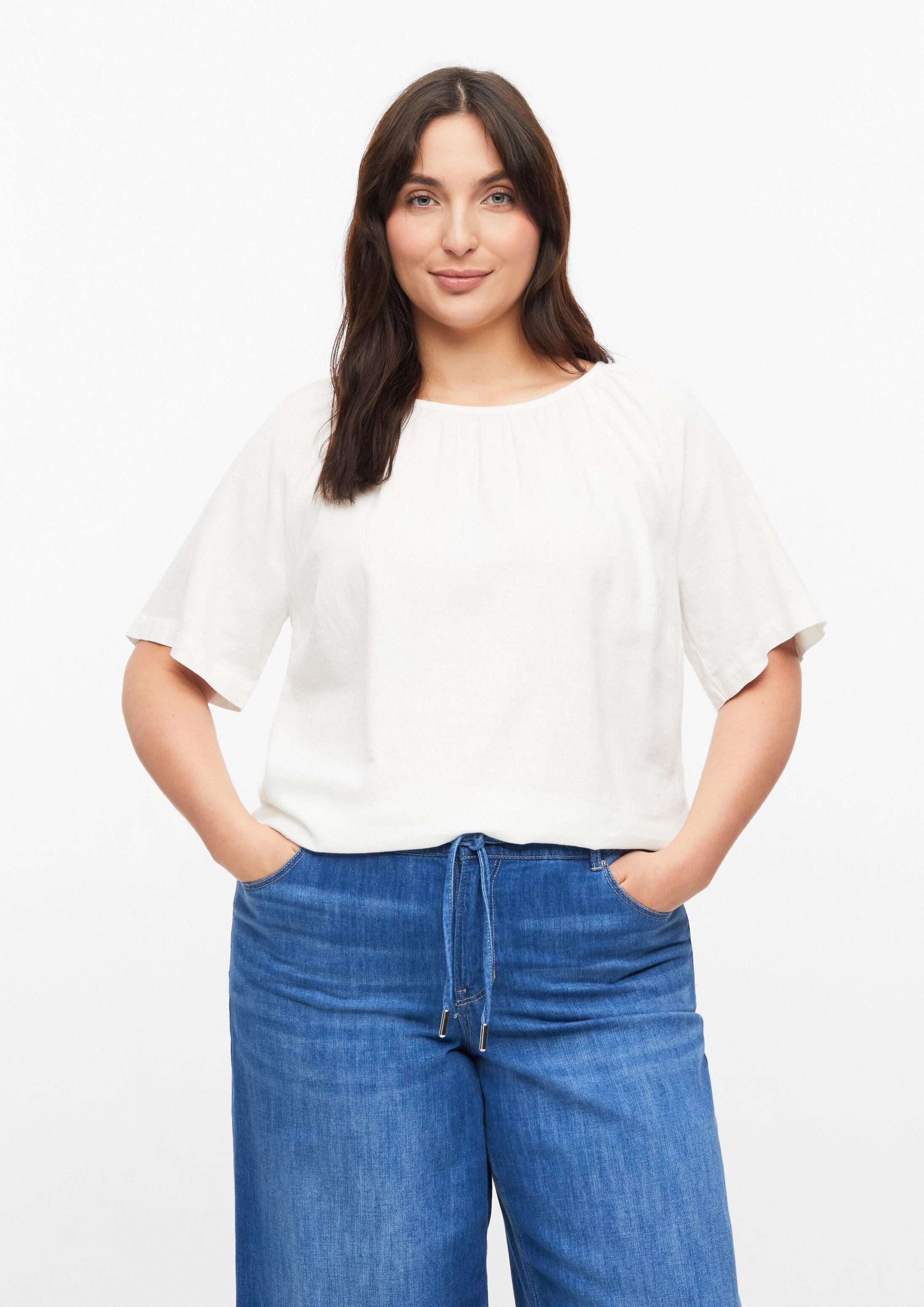 s.Oliver Kurzarmbluse Bluse Leinenmixbluse mit Raffungen