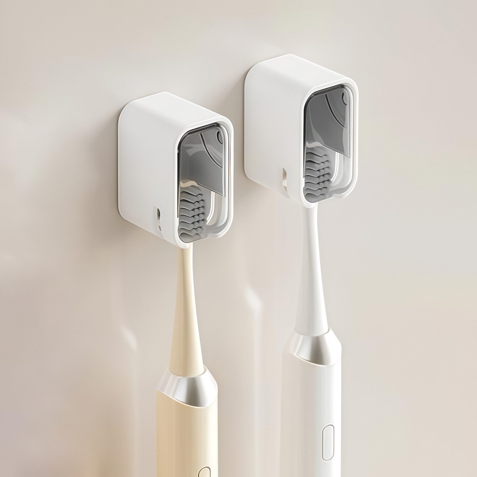 FOUORTUNATE-BEE Zahnbürstenhalter Wand-Zahnbürstenhalter mit Deckel – Selbstklebend, 3-teilig, (2-St), Praktische Badezimmer-Aufbewahrung für Zahnbürsten und Zubehör