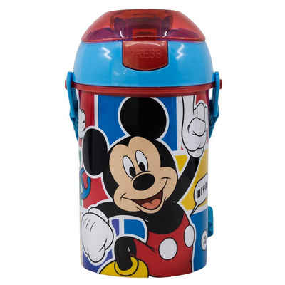 Disney Trinkflasche Disney Mickey Maus und Donald Wasserflasche, Flasche mit Trinkhalm Gurt 450ml