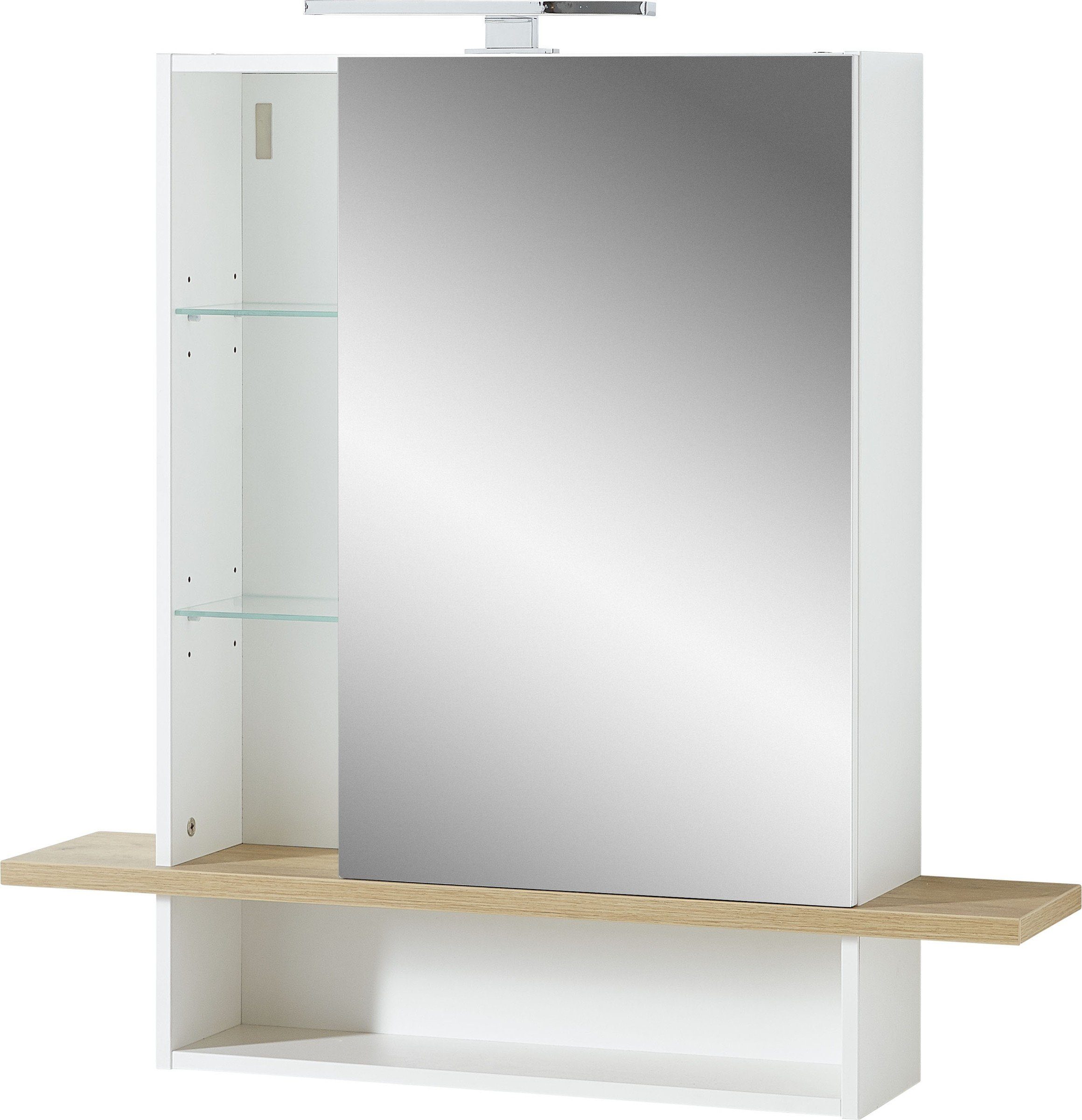weiss, und 90x91x25 mit Einlegeböden 387 in möbelando einer braun cm) Badezimmerspiegelschrank (BxHxT: Tür 4