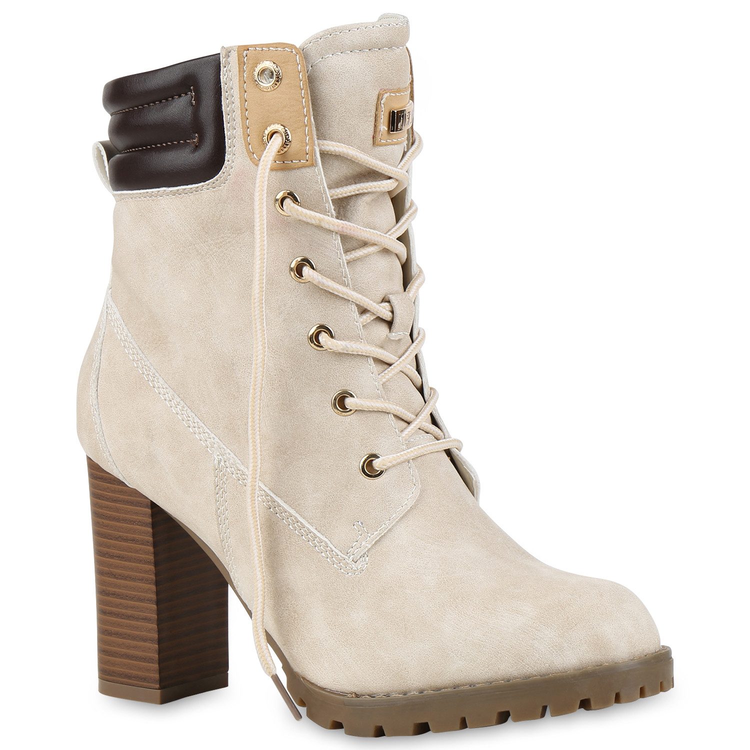 VAN HILL 812259 Schnürstiefelette Damen Stiefeletten Elizabeth Schnürstiefeletten Blockabsatz Trendy