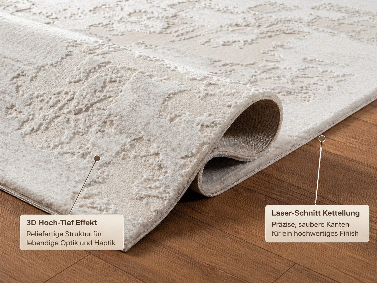Carpetilla Designteppich Teppich Wohnzimmer Carpetilla abstrakt 3d Modern Creme, Rechteckig, Höhe: 10 mm, Wohnzimmer Hoch&Tief Effekt Modern
