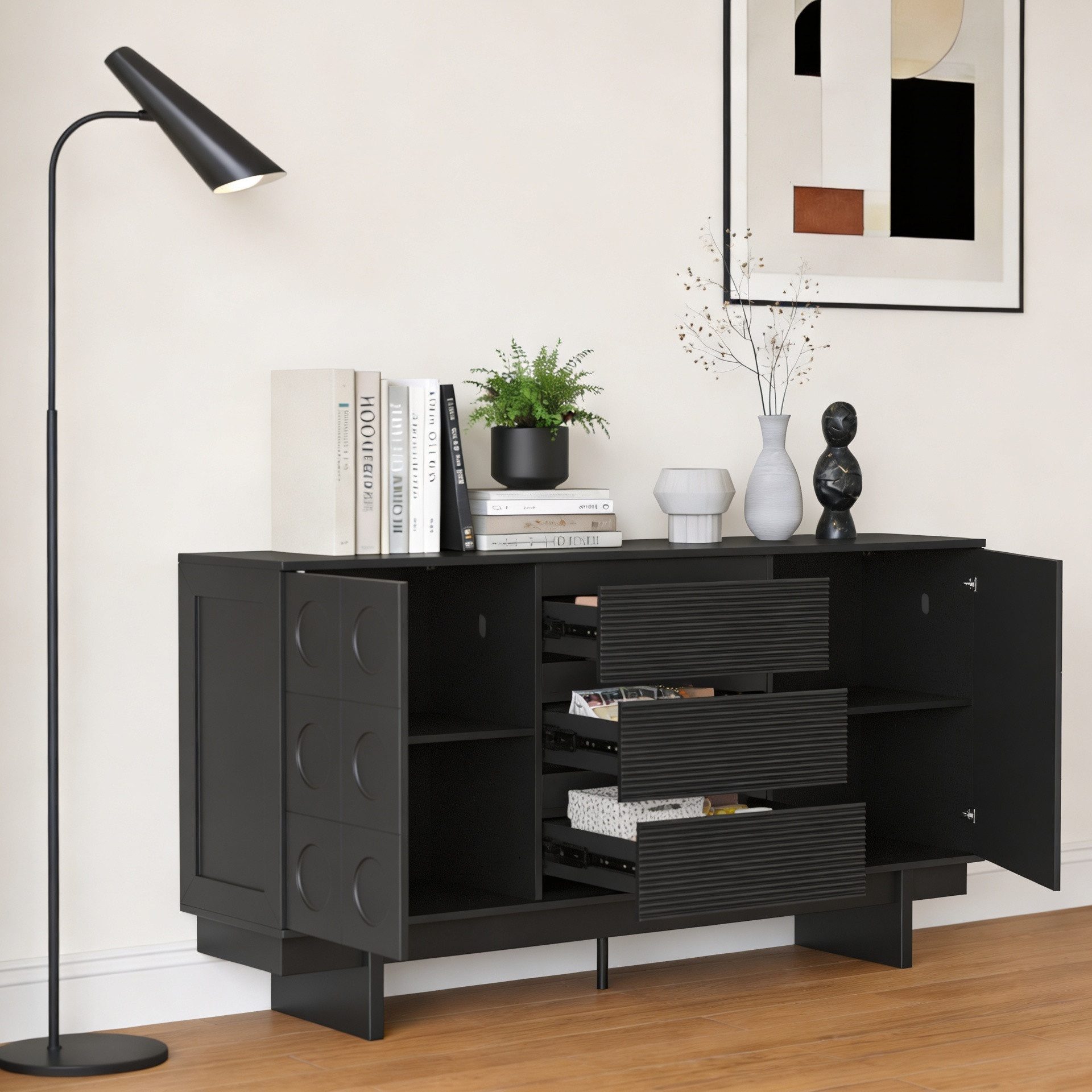 FUFU&GAGA Sideboard Modernes Sideboard, Kommode, schwarz matt, MDF, 160×40×80 cm