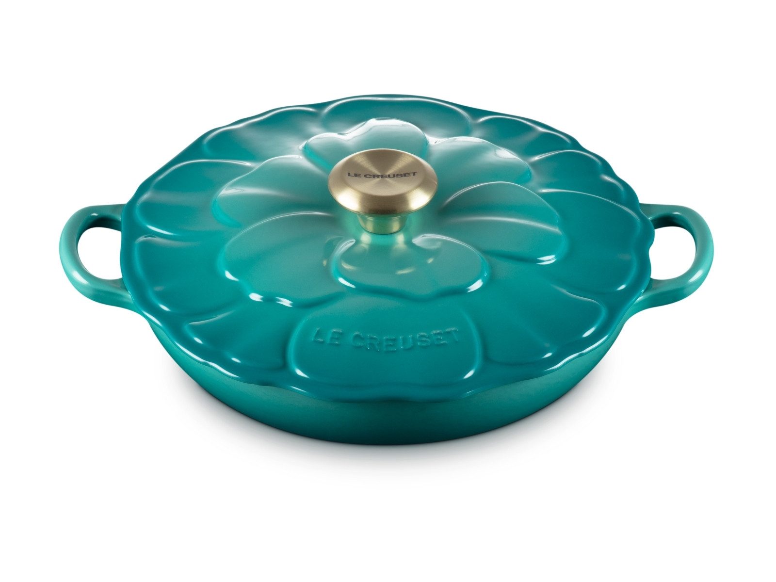LE CREUSET Kochtopf Signature Gourmet-Profitopf Blume bleu riviera 26cm, Emailliertes Gusseisen