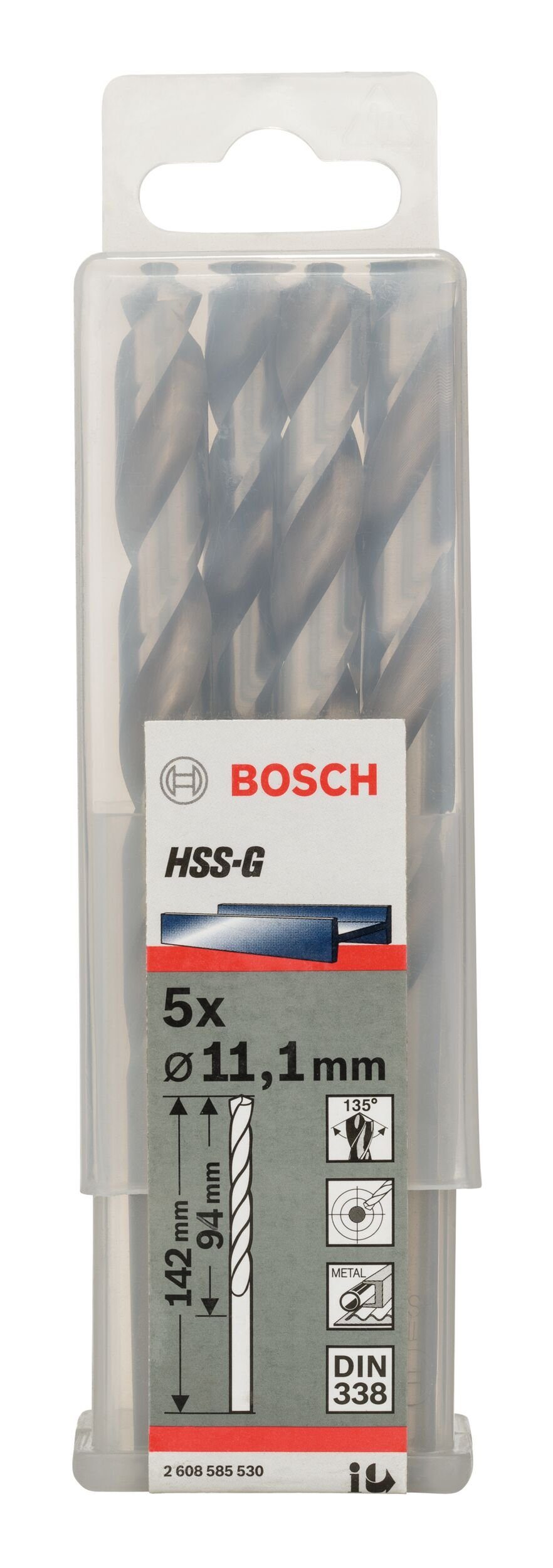 BOSCH Metallbohrer, (5 Stück), x - mm 11,1 HSS-G - 142 5er-Pack (DIN x 94 338)