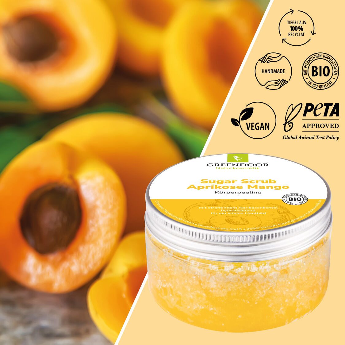 GREENDOOR Körperpeeling Sugar Scrub Aprikose Mango