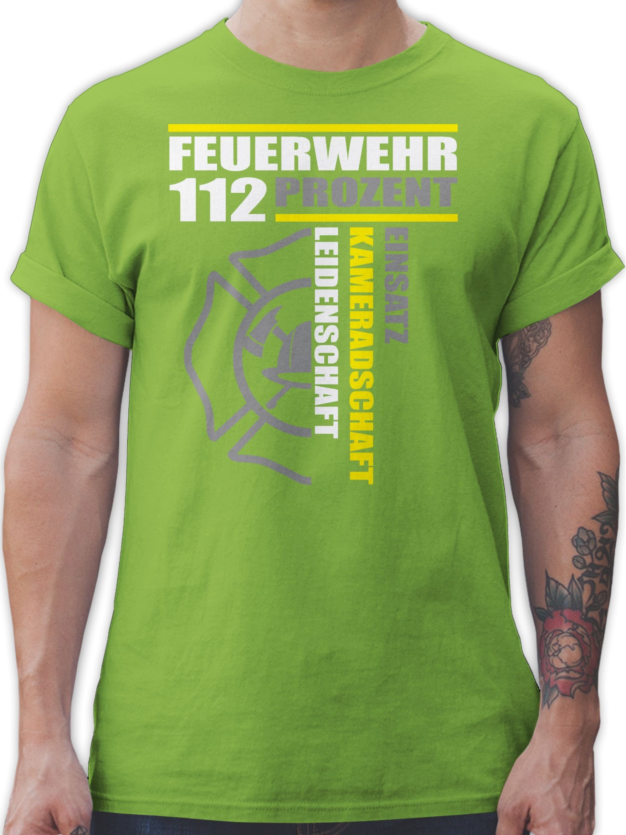 Shirtracer T-Shirt Feuerwehr 112 Prozent - Einsatz Kameradschaft Leidenschaft - Freiwilli Feuerwehr 03 Hellgrün
