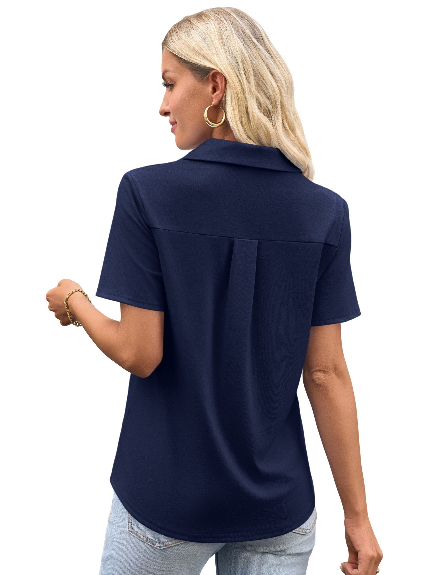 Imily Bela T-Shirt Damen Poloshirts mit V-Ausschnitt (Packung, 1-tlg., 1per-Pack) einfarbig